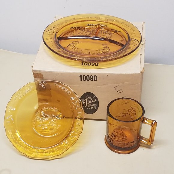 Tiara Amber Nursery Rhyme 3 Piece Dish Set Mug, Bowl & Plate w/ Original Box - Picture 15 of 16